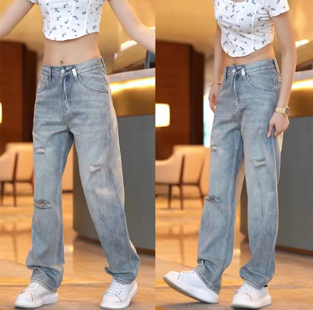 破洞牛仔裤男2025新款百搭水洗男裤美式高街宽松直筒阔腿休闲长裤