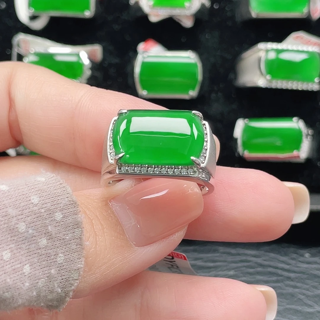 翡翠银S925镶嵌戒指天然A货翡翠没运费险3910