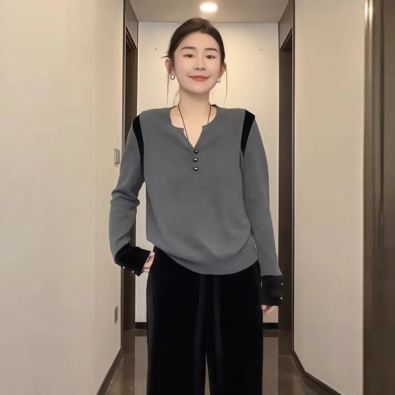 气质显瘦百搭V领设计针织衫女2026春季新款洋气韩系通勤简约上衣