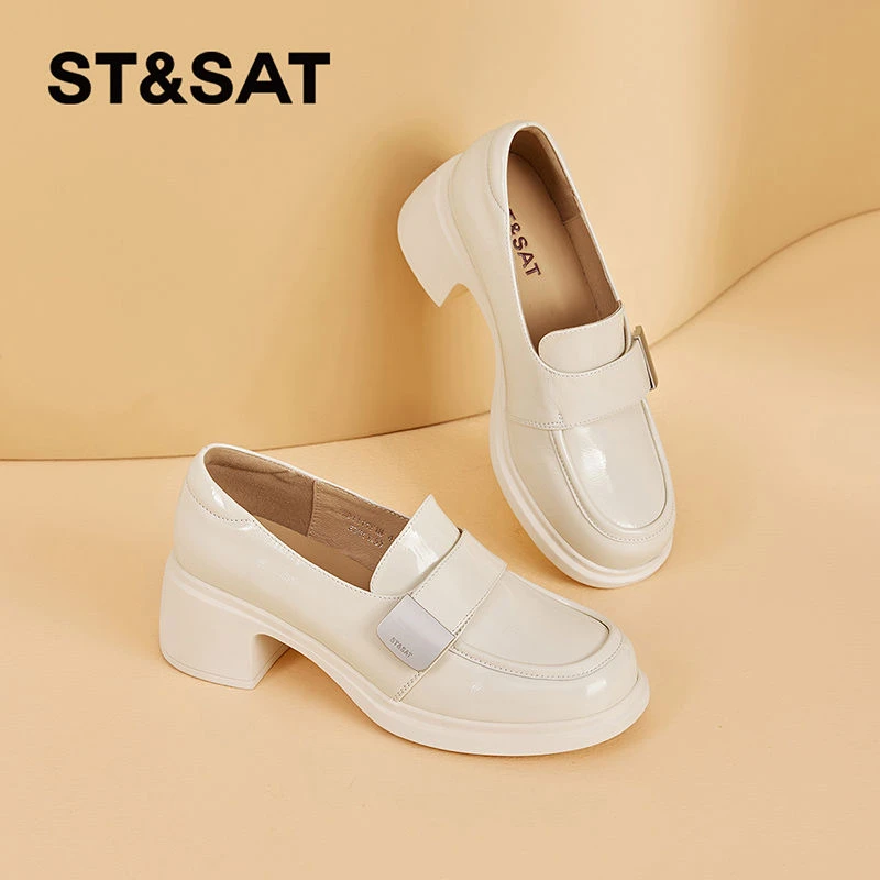 星期六厚底头层牛皮乐福鞋女2025夏季英伦风增高粗跟圆头小皮鞋