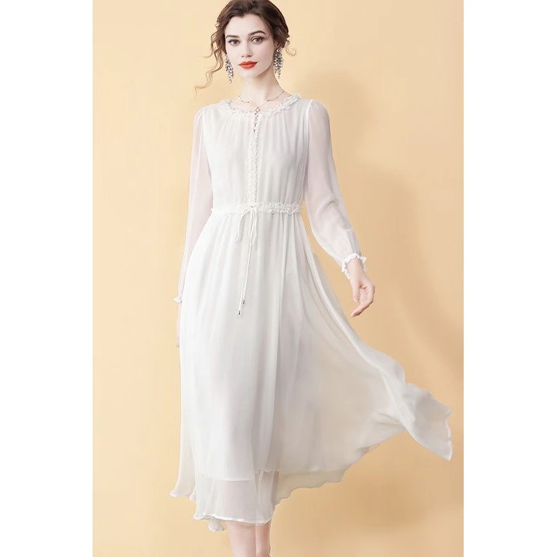 真丝连衣裙早秋2024新款高端精致超仙法式裙轻奢名媛桑蚕丝度假裙