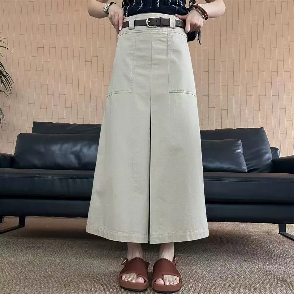 4506号1245#百搭纯色双口袋休闲显瘦侧拉链半身裙无里衬小个子