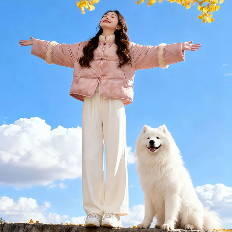 兹伊翰【欢喜】时尚提花拼接棉服2025冬季新款高级感新中式国风棉衣