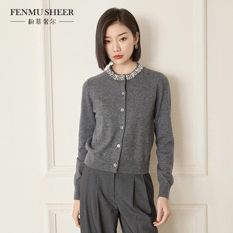 【莉莉专属】粉慕奢尔『小精致』羊毛镶钻针织法式高级显瘦上衣-W1712