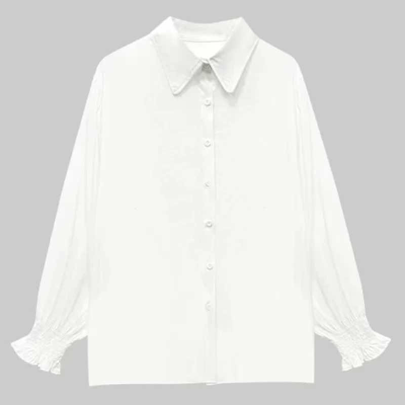 白色喇叭袖衬衫女设计感小众2025春秋新款宽松外穿上衣内搭衬衣潮