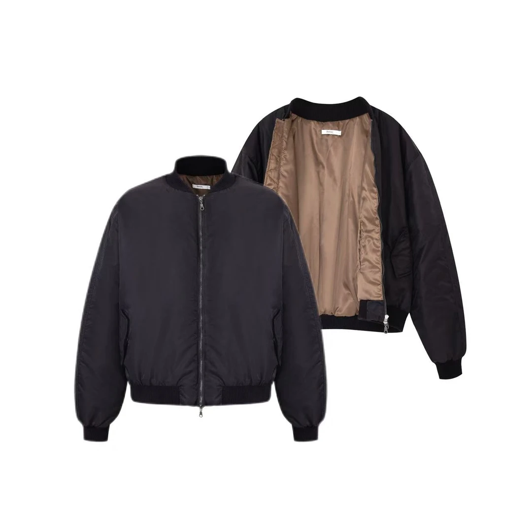 PANSK【双拼香槟金】廓形短宽Bomber棉服飞行夹克MA1复古翻领