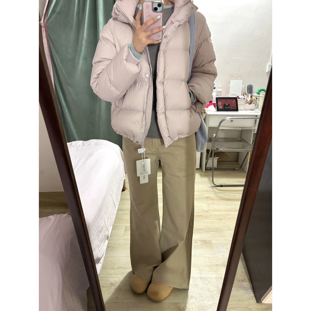 卡其色低腰显瘦牛仔裤女冬季新款美式辣妹街头风不贴腿阔腿裤