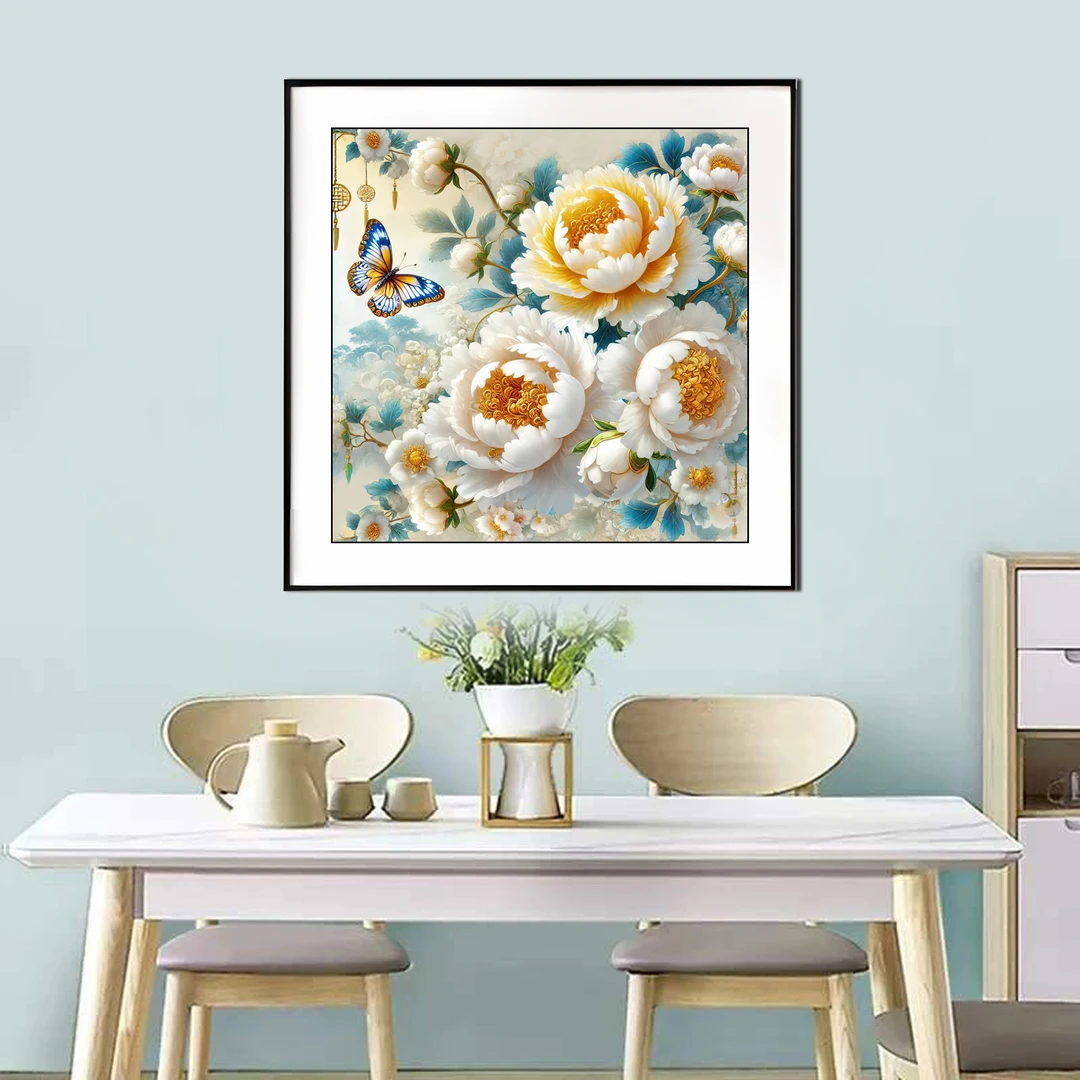 【新疆长绒棉双纱棉礼盒版】6842盛世白牡丹二 十字绣大格/小格