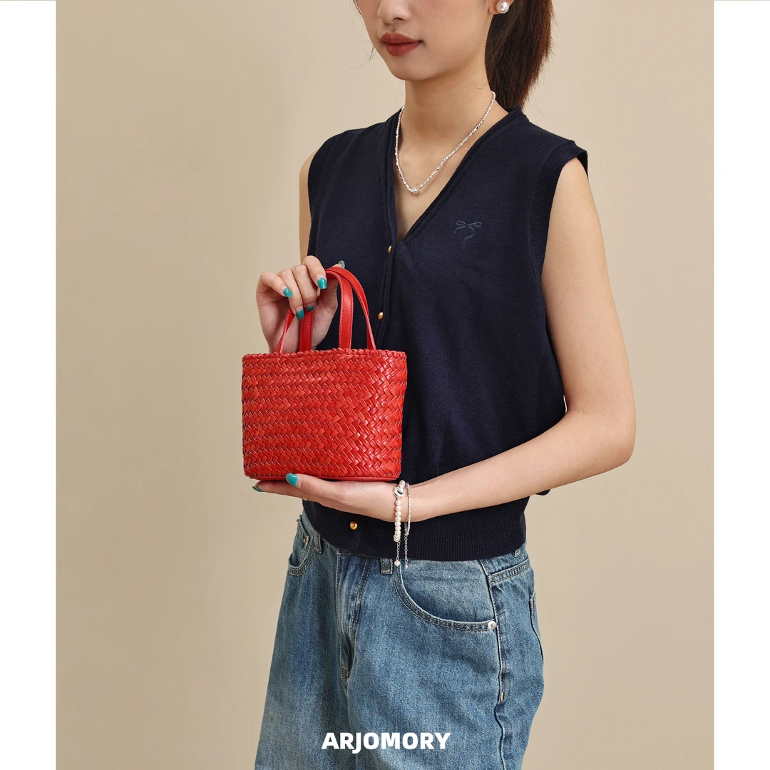 ARJOMORY原创复古头层牛皮手工编织包手提包女2025新款百搭斜挎包