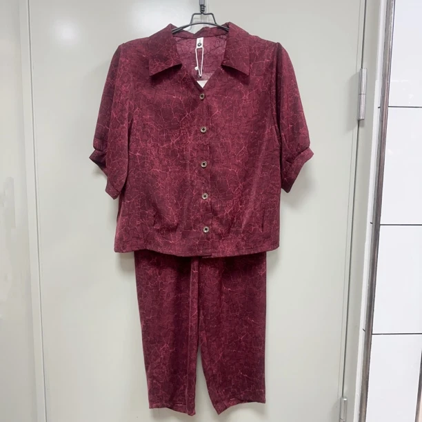 优雅妈妈夏季新款洋气显瘦印花短袖九分裤套装