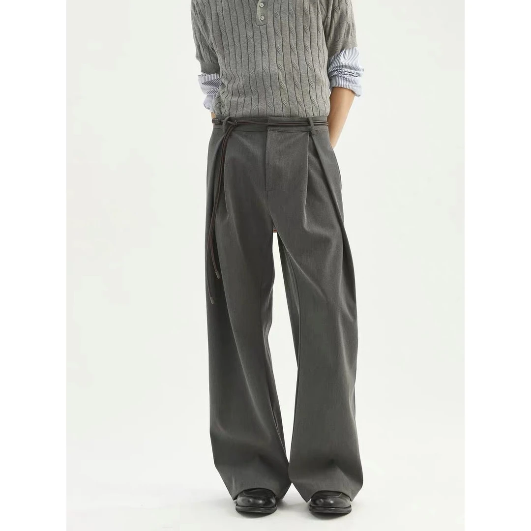 复古美式立体工字褶A字设计感廓形弯刀TR西裤男款通勤百搭休闲裤