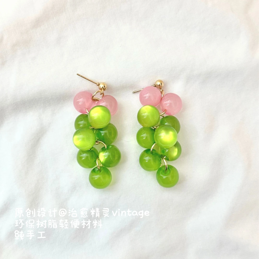 南法假日清透多青提树脂串珠耳环轻奢小众高级感糖果色耳钉耳夹