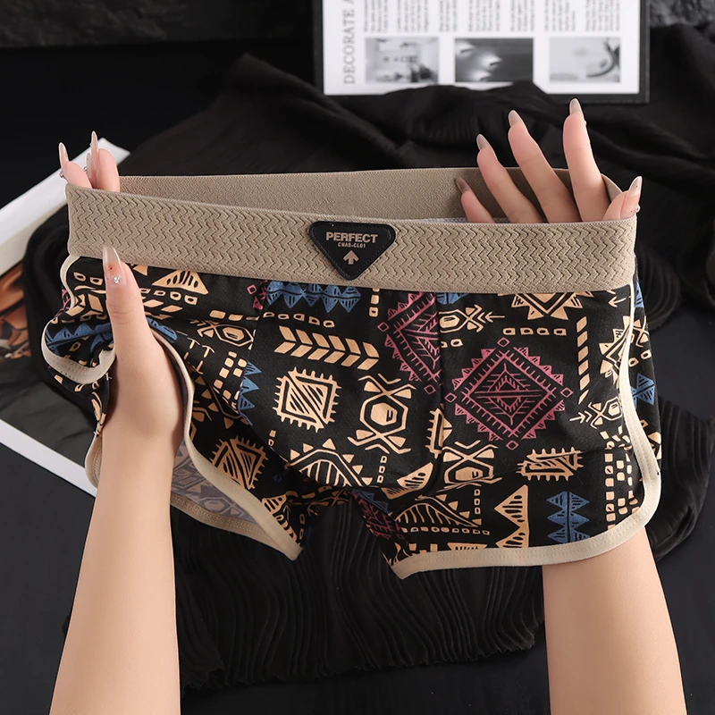 美式复古民族风男士内裤新款男生舒适运动平角裤男式青年透气裤衩