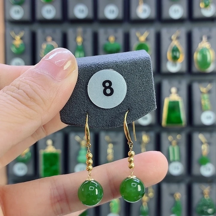 和田玉18K金镶嵌耳饰