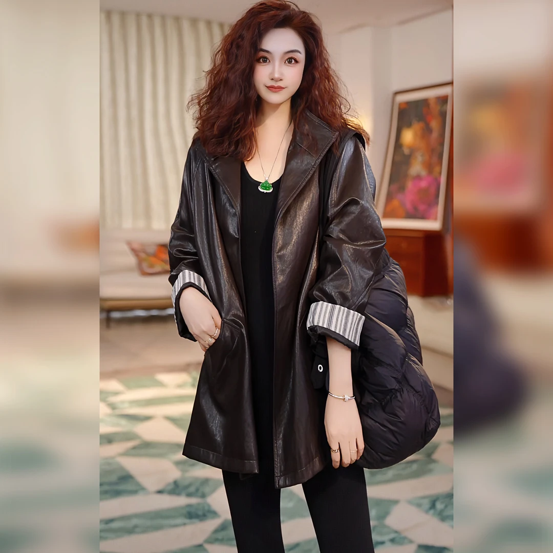 【Linda姐高端线】秋冬季时尚气质休闲设计感皮衣外套AW5WPY0089