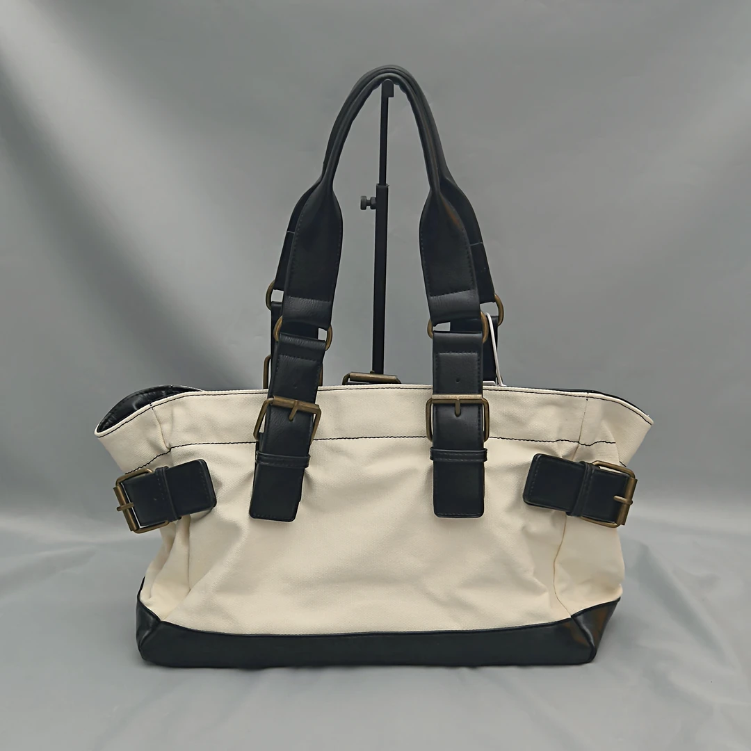 【705】白色中古机车包帆布拼皮单肩包·PiBag