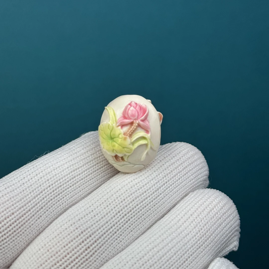 H31-47天然猛犸牙 彩绘雕刻珠约17*20mm支持鉴定假一罚四