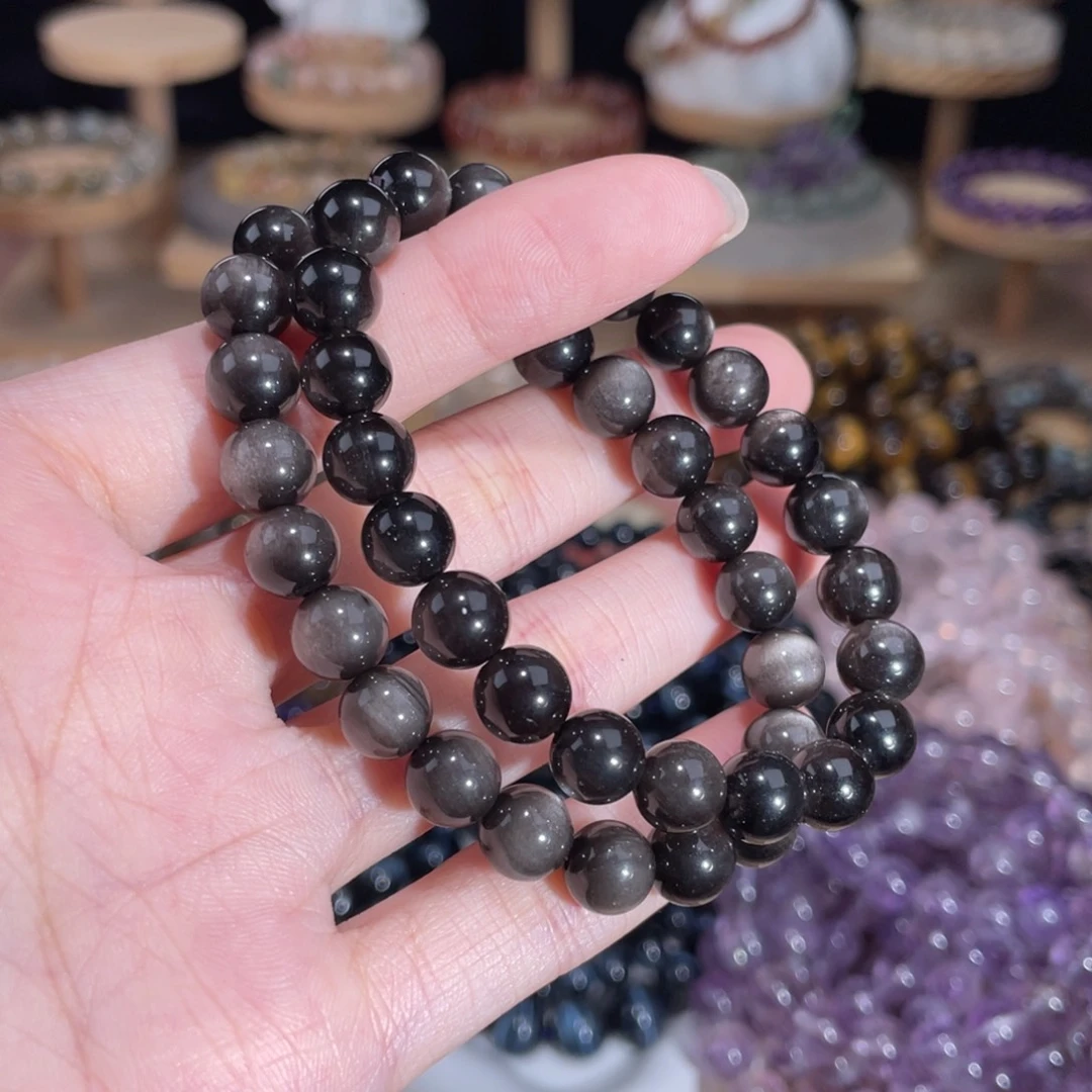 水晶手链未镶嵌银曜石8mm