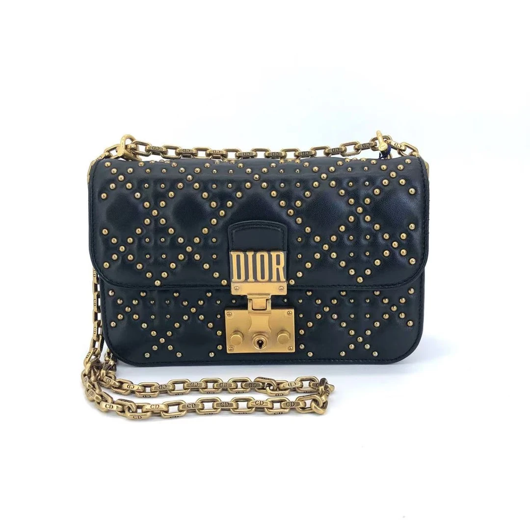95新 DIOR/迪奥 迪奥黑金铆钉斜挎包
