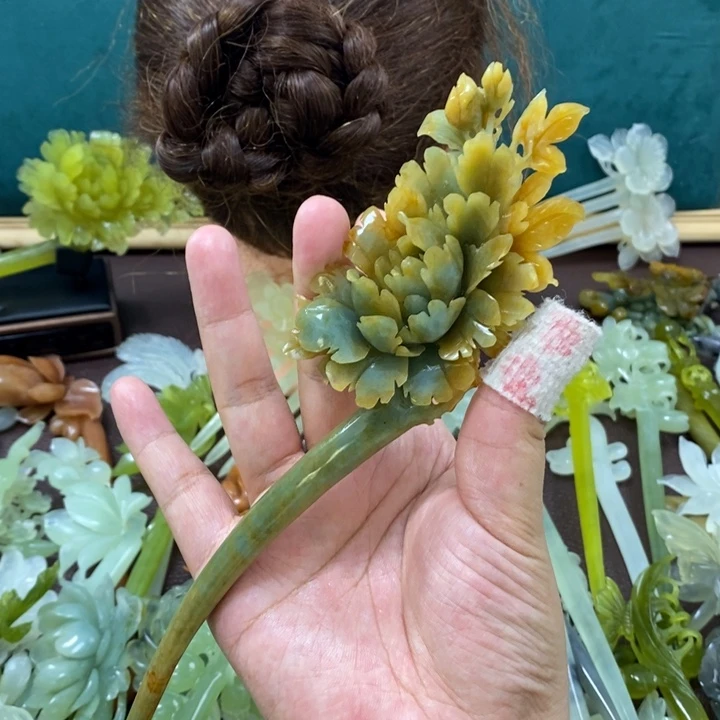 蛇纹石玉发饰未镶嵌柠****E