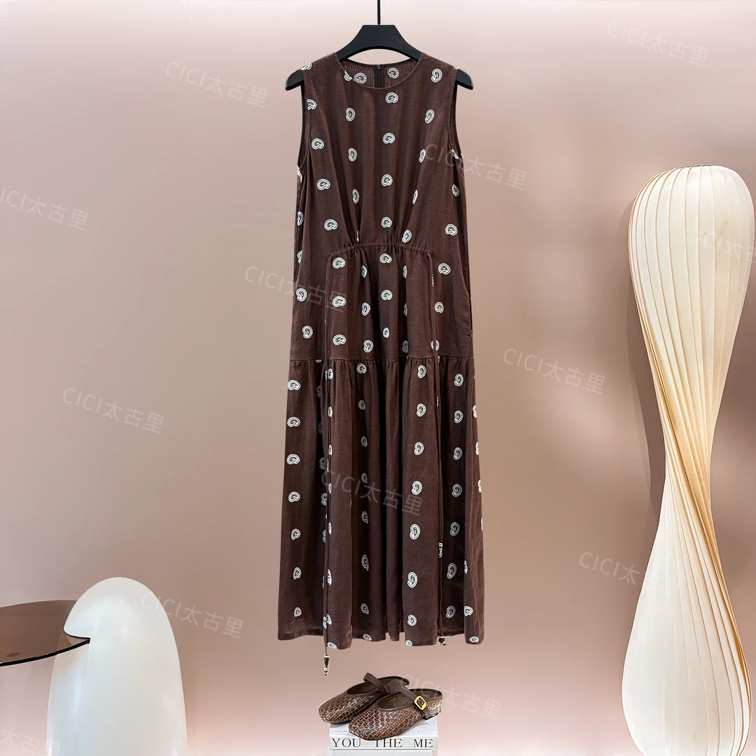 仲夏夜曲 舒适透气显瘦时髦休闲百搭棉麻无袖连衣裙 YL-6000389