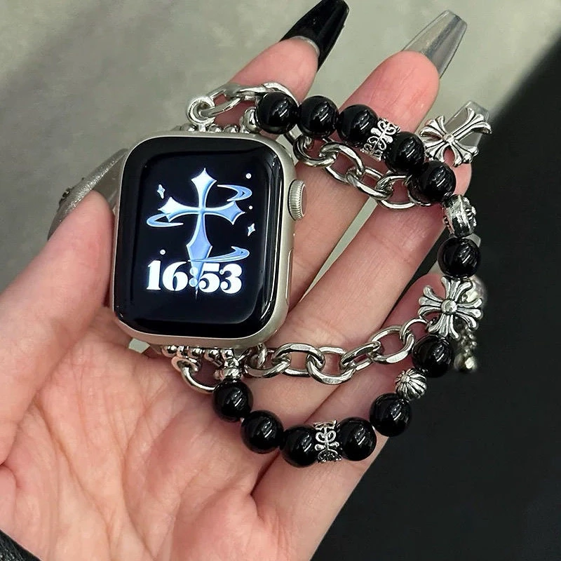 十字架金属串珠适用于苹果华为手表手环的个性表带