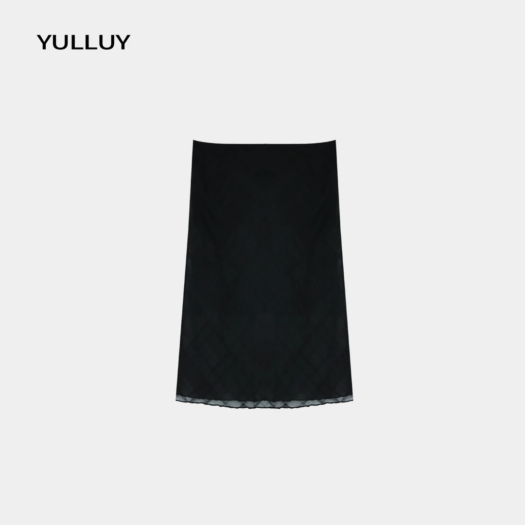 YULLUY【斜裁格纹半裙】春款设计感小众显瘦直筒半身裙25-SSF8439
