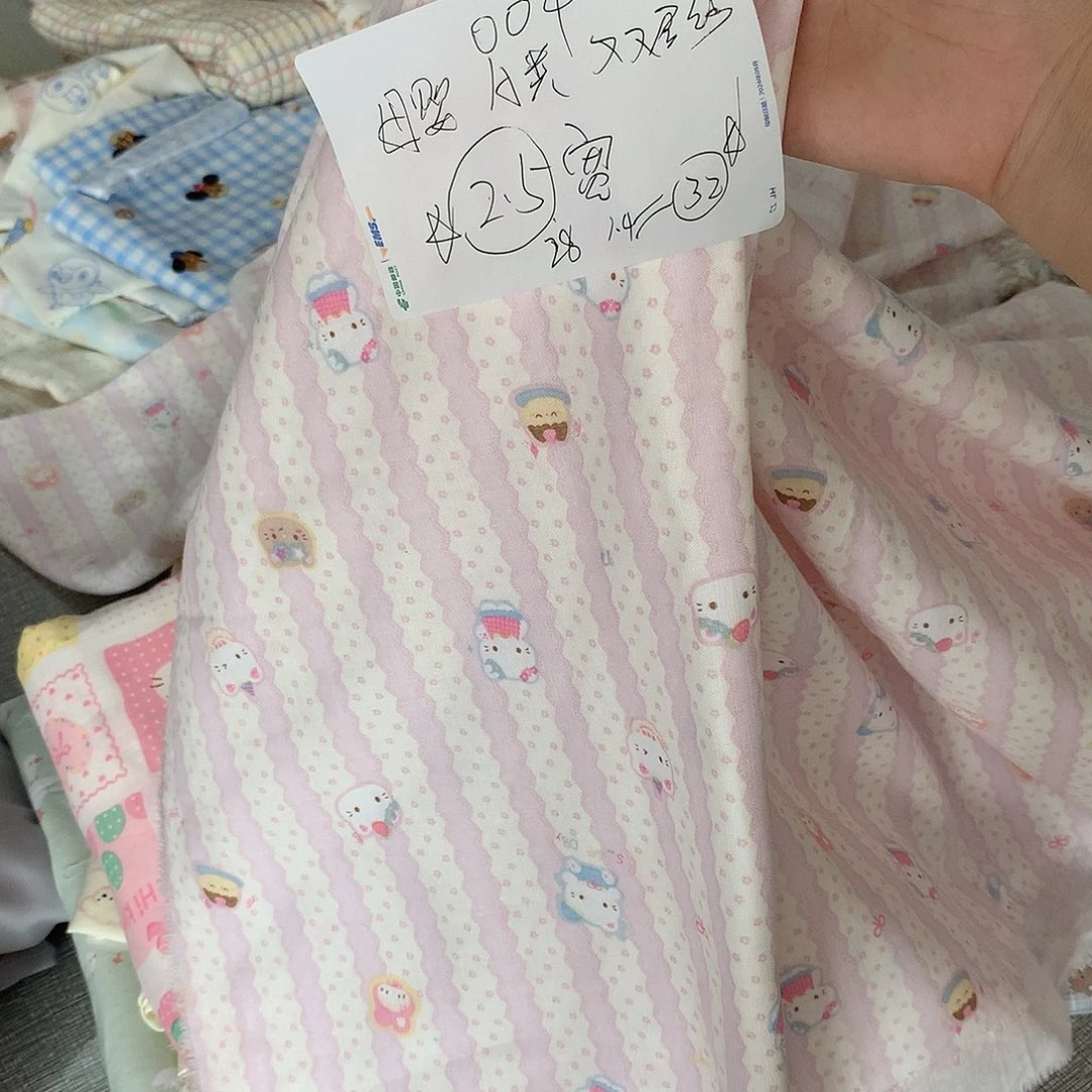 棉004粉条Kitty母婴A类双层纱2.5宽