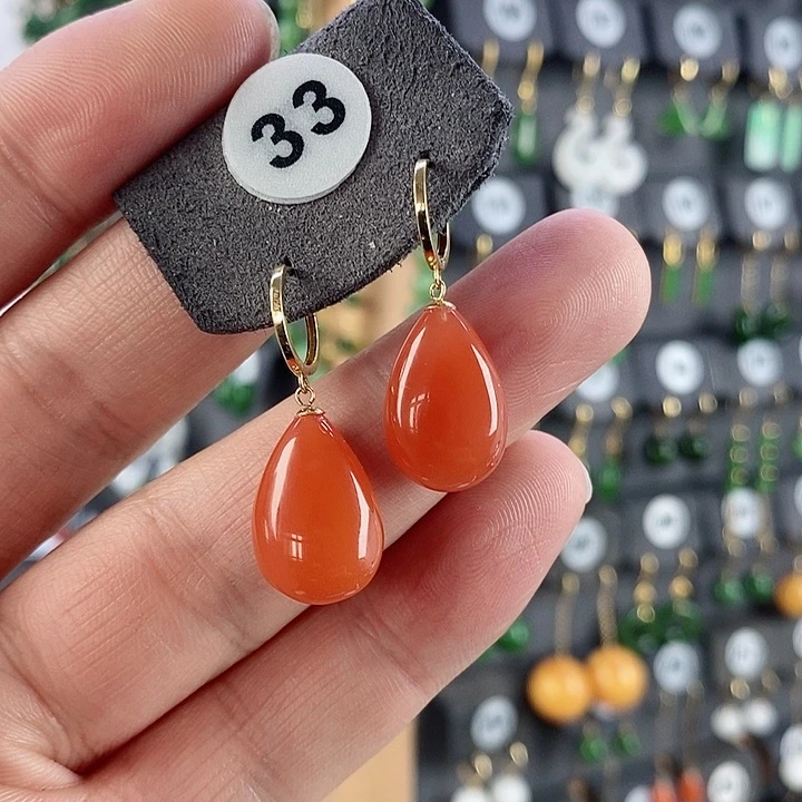 南红玛瑙耳饰18K金镶嵌茉**开