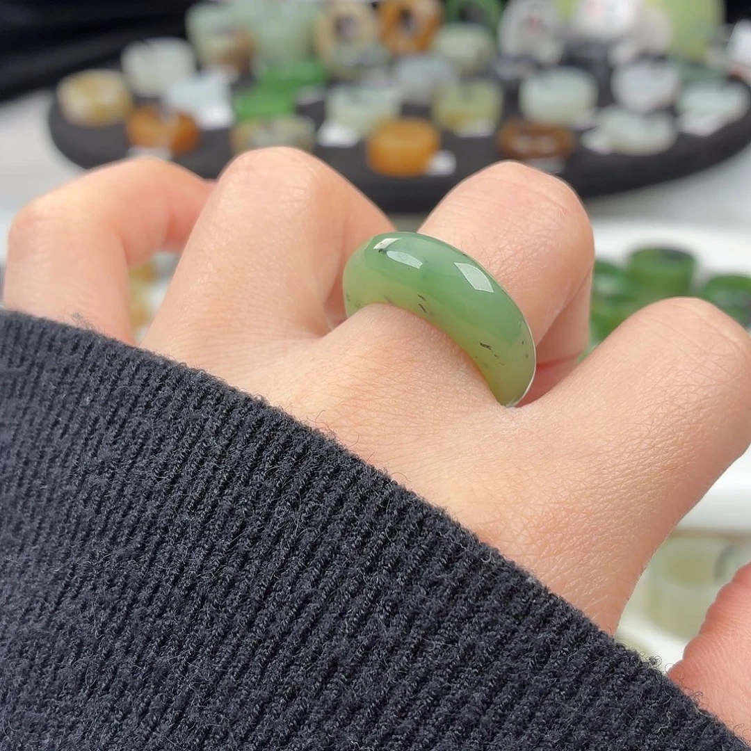 和田玉未镶嵌戒指S169猕猴桃馒头片17.7
