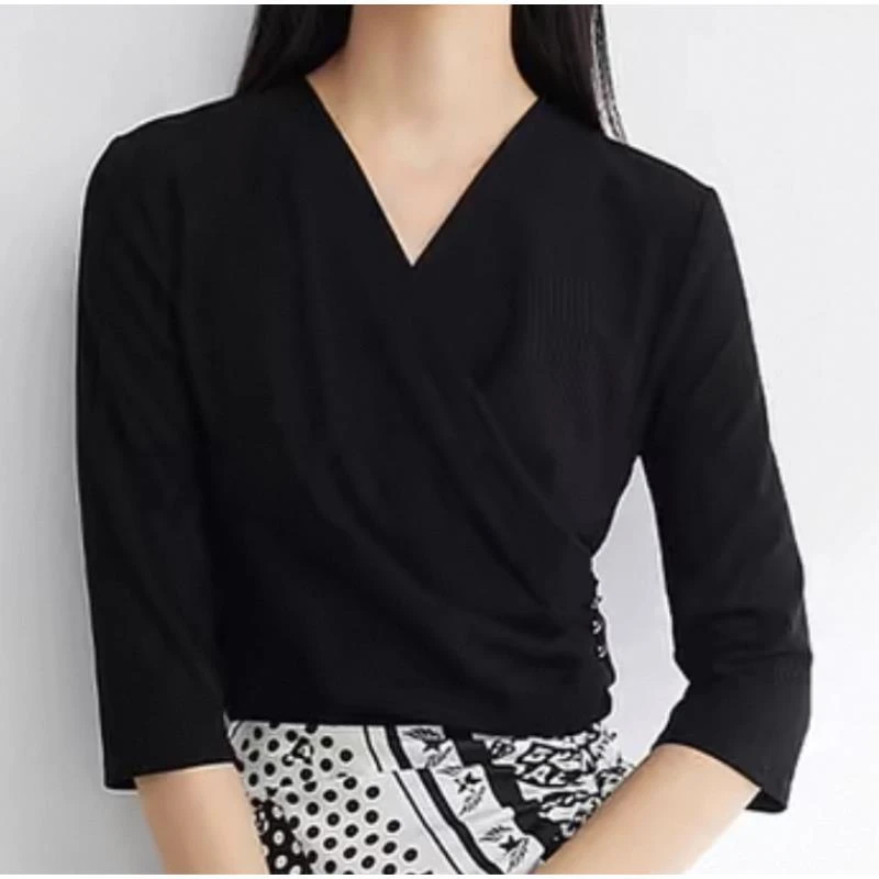 24年早秋新款时尚百搭V领显瘦内搭打底衫zz001(2401066)黑色【871】