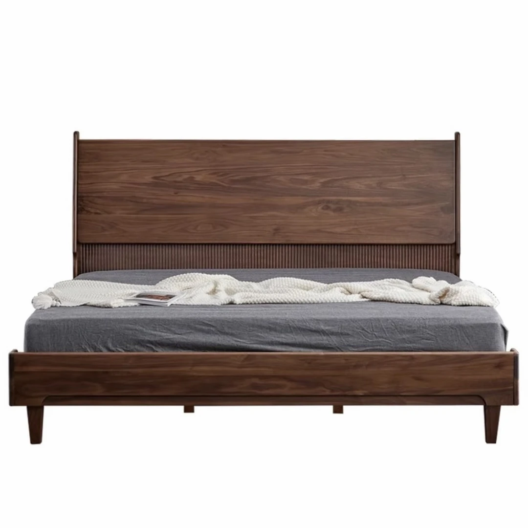 北美黑胡桃木实木卧室双人床钢琴床