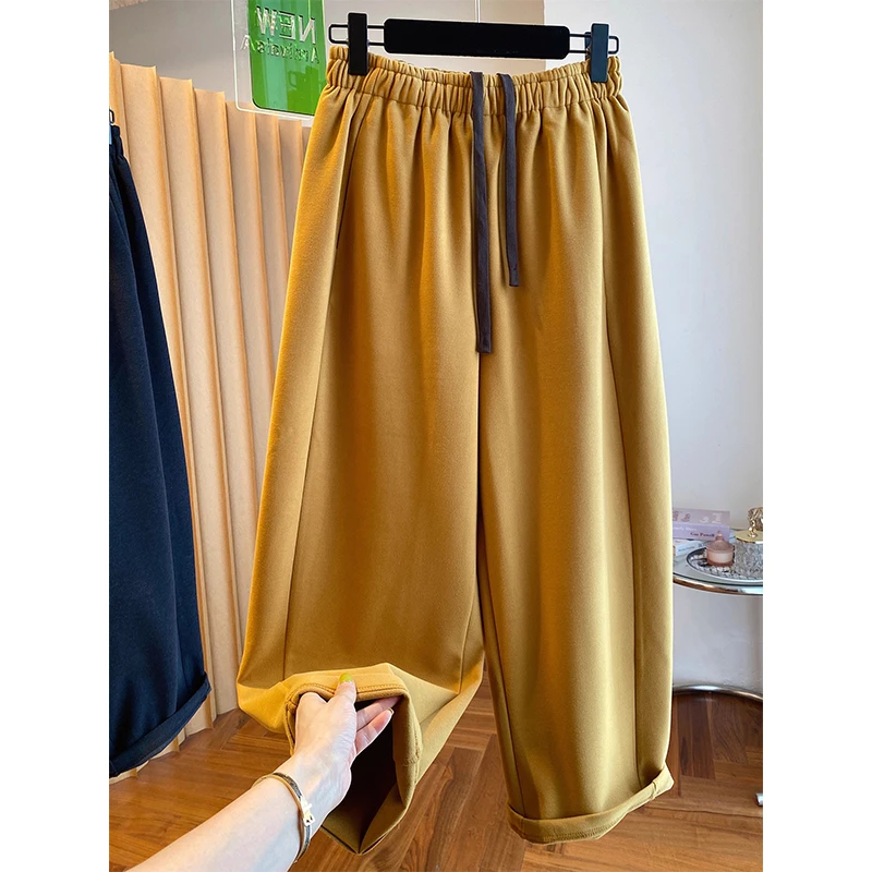 特大码300斤高级感松紧腰抽绳香蕉裤男女秋冬宽松休闲九分弯刀裤