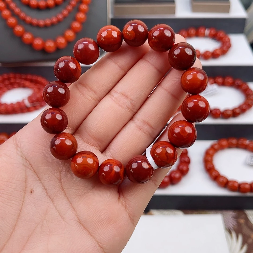 .***.南红玛瑙瓦西牛血红收藏级圆珠单圈12mm未镶嵌