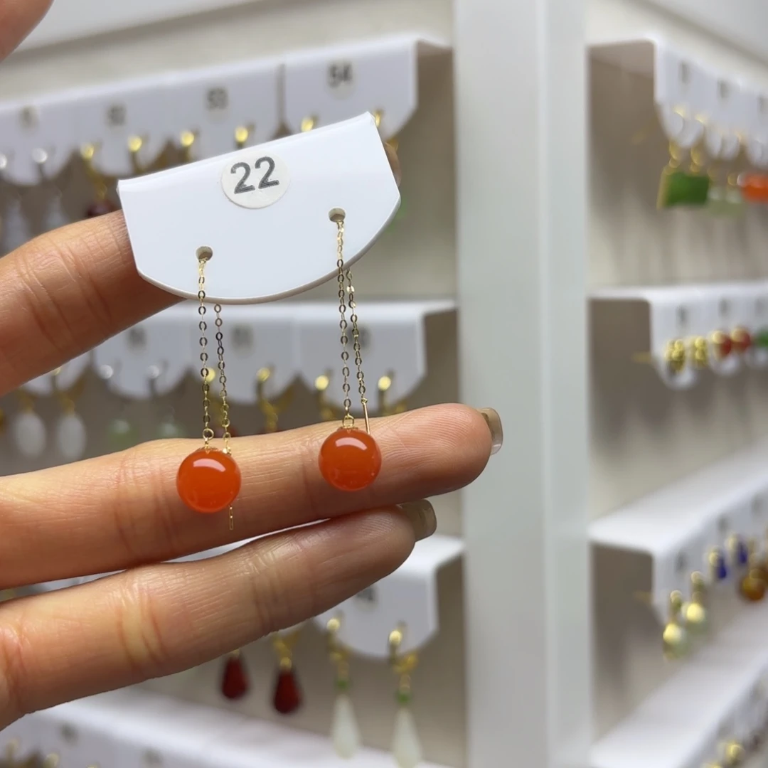 南红玛瑙18K金镶嵌耳饰