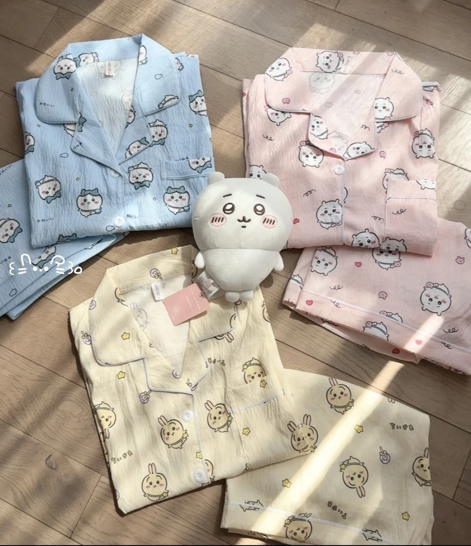 日系可爱chiikawa小八睡衣女秋冬天云朵棉长袖长裤薄款卡通家居服
