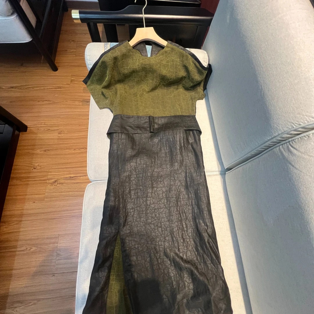 【澜亭絮絮】香云纱龟纹拼接连衣裙81248602清仓