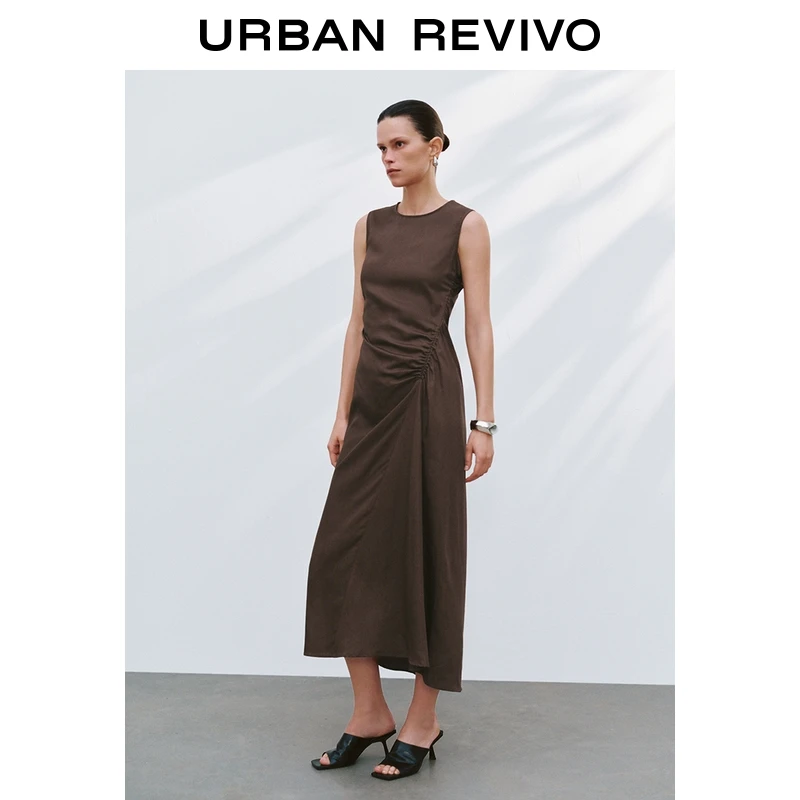 UR2025夏季新款女装波嬉风气质抽褶无袖休闲连衣裙UWM850115