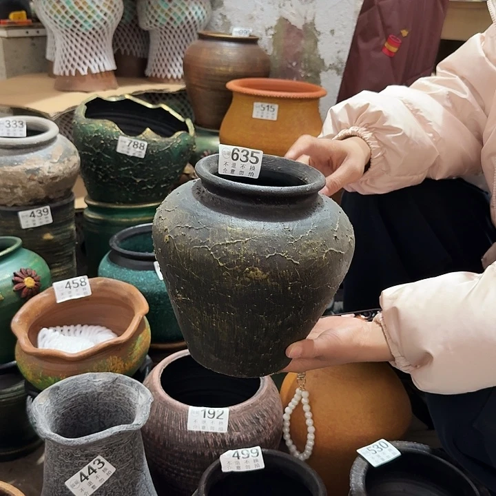 金绿纹路坛子635高度20口径13