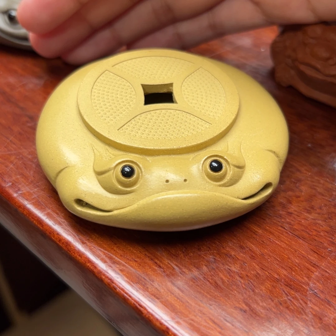紫砂茶宠金蟾金色盖置紫砂