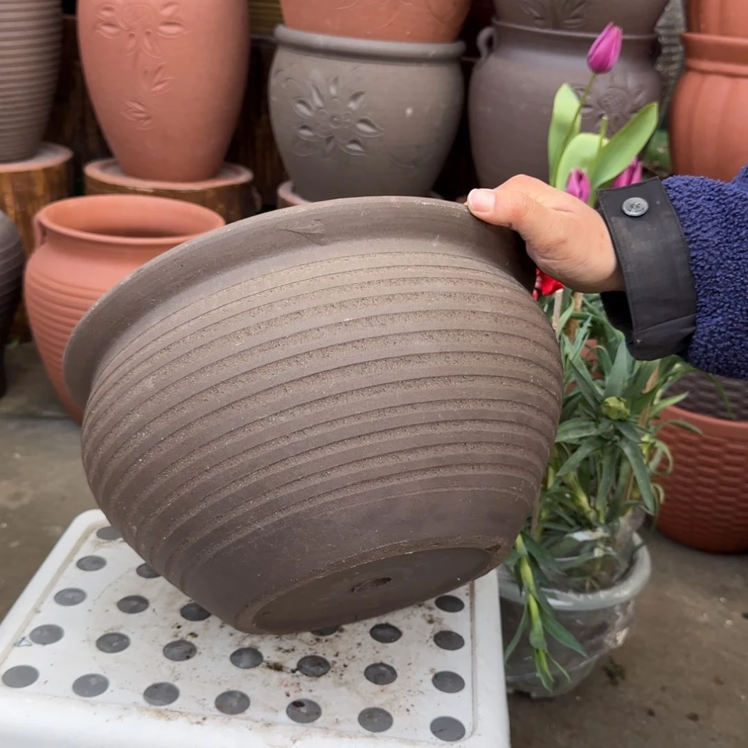 紫砂花盆口31高18宜兴紫砂瑕疵底部火裂