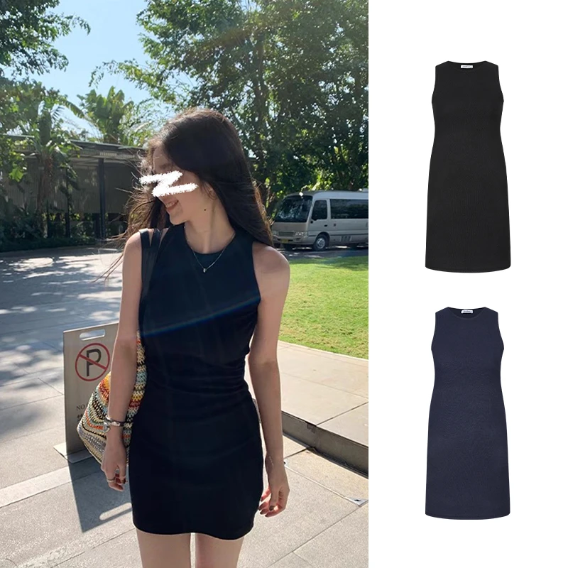 Moses Queen/魔西女王纯欲辣妹百搭无袖背心连衣裙收腰修身包臀裙