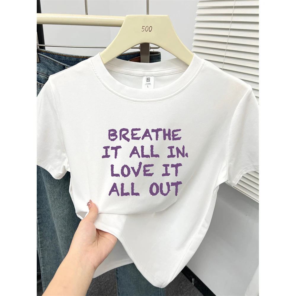 正肩圆领t恤女短袖洋气修身夏季新款韩版百搭短款小众显瘦上