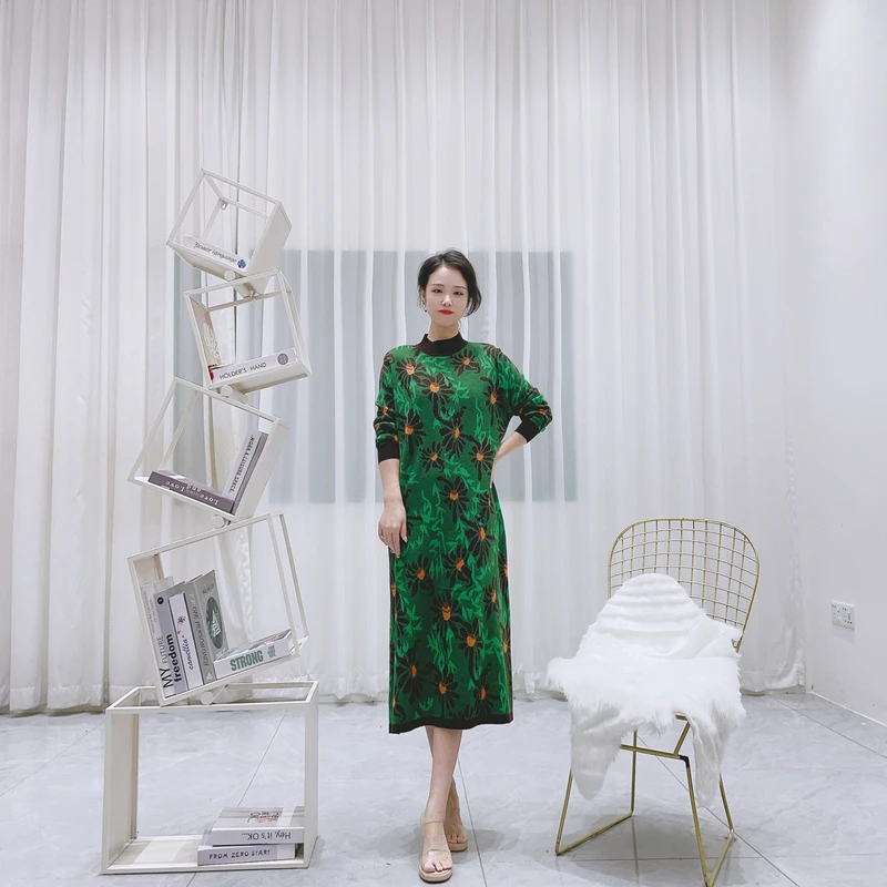 6161[花间竹叶]设计师秋冬氛围感连衣裙