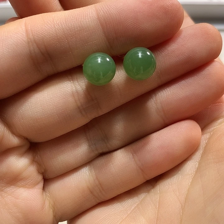 银S925镀金镶嵌和田玉（碧玉）耳饰?****?