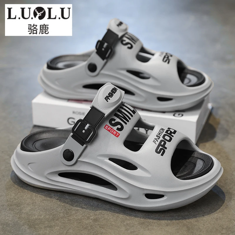 骆鹿凉鞋男士夏季外穿防滑厚底踩屎感拖鞋户外休闲开车海边沙滩鞋