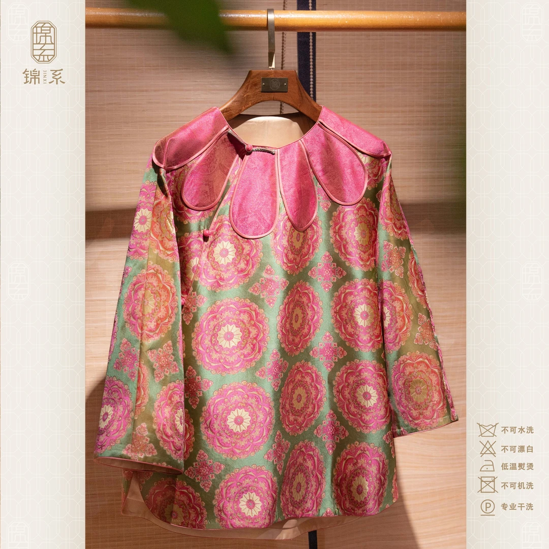 32姆米蜀锦新中式国风桑蚕丝圆领斜襟太太服E-383670