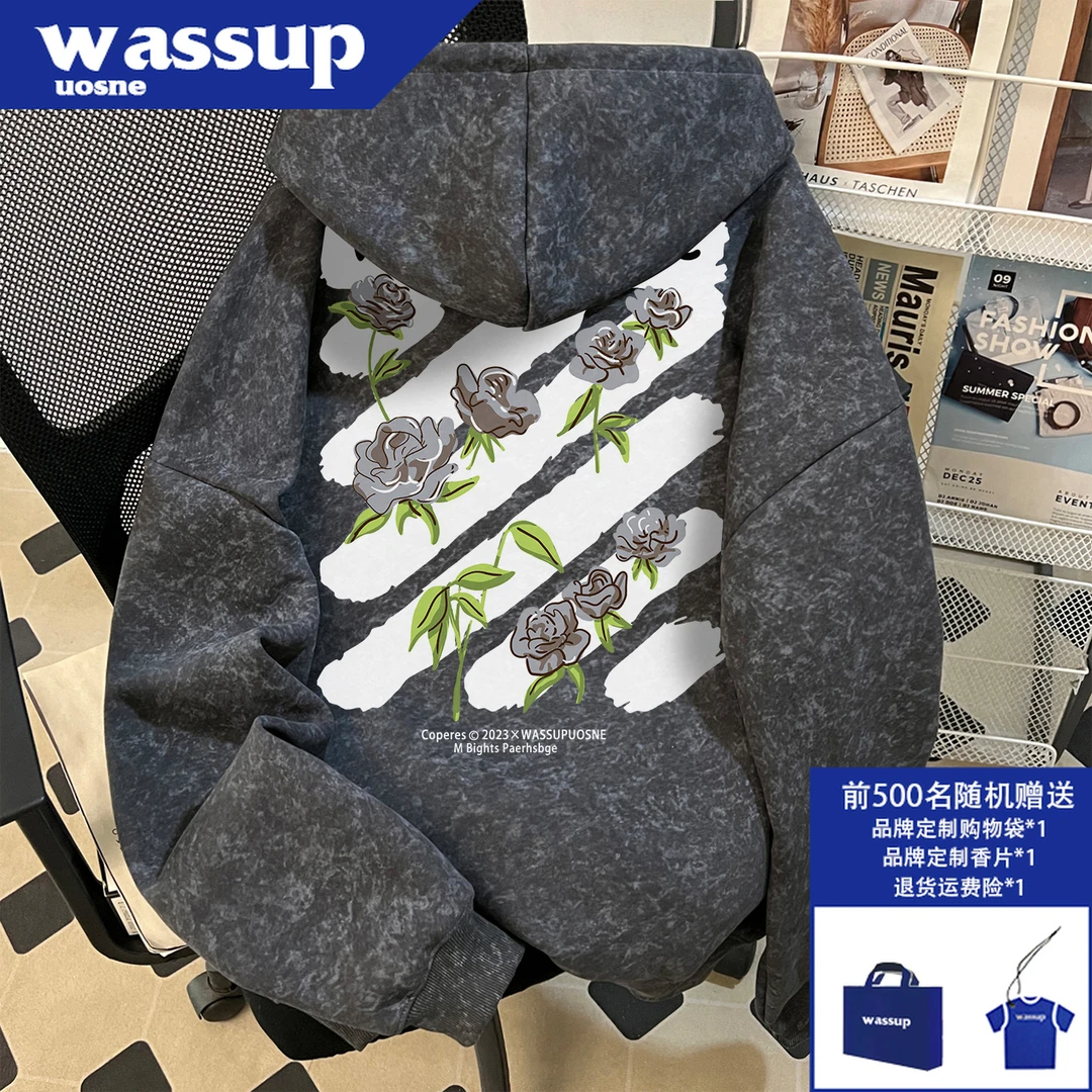 ins潮牌高街重磅连帽卫衣男秋季新款hiphop网红洋气宽松挺阔外套