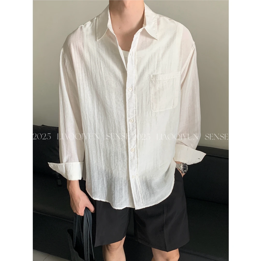 【NO退NO换】Coisini/亚麻长袖衬衫男女纯色简约宽松百搭休闲衬衣