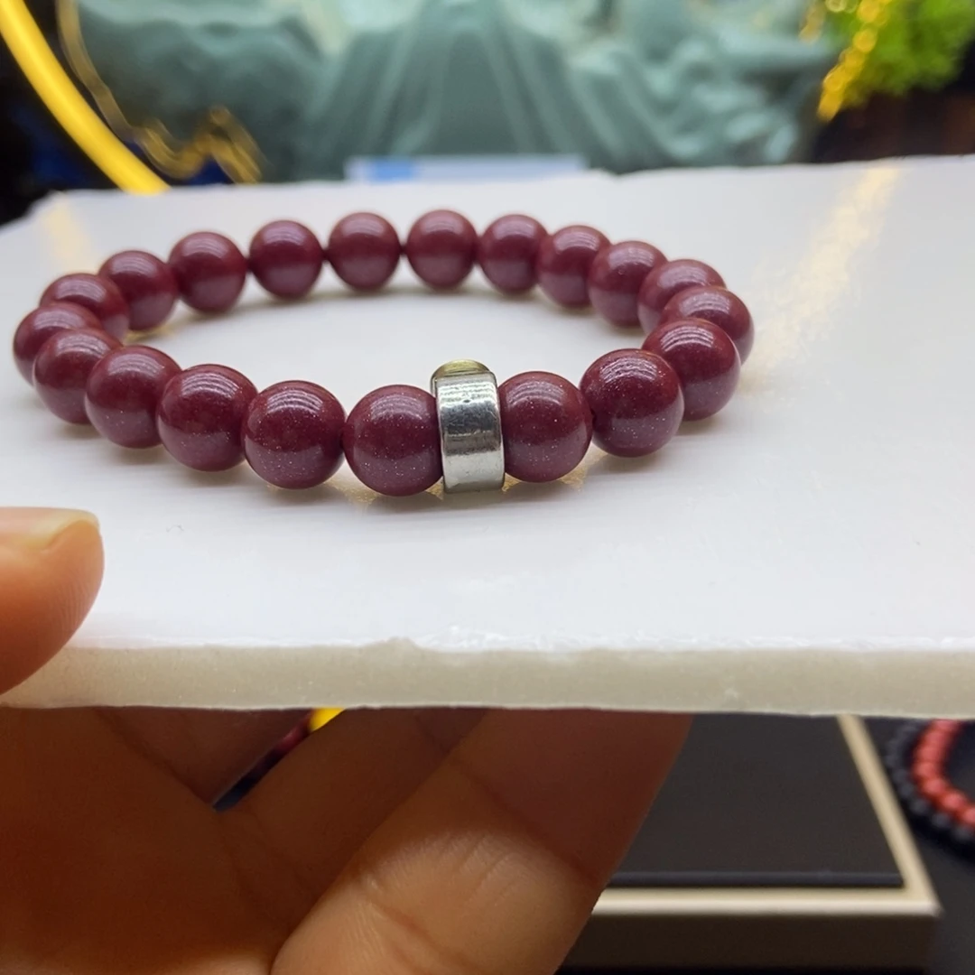 天然辰砂紫金砂卡8生肖款加一颗黄珠子属牛